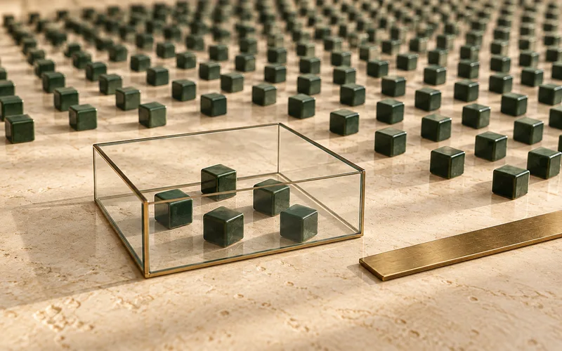 Two groups of geometric cubes in different quantities on a cream surface